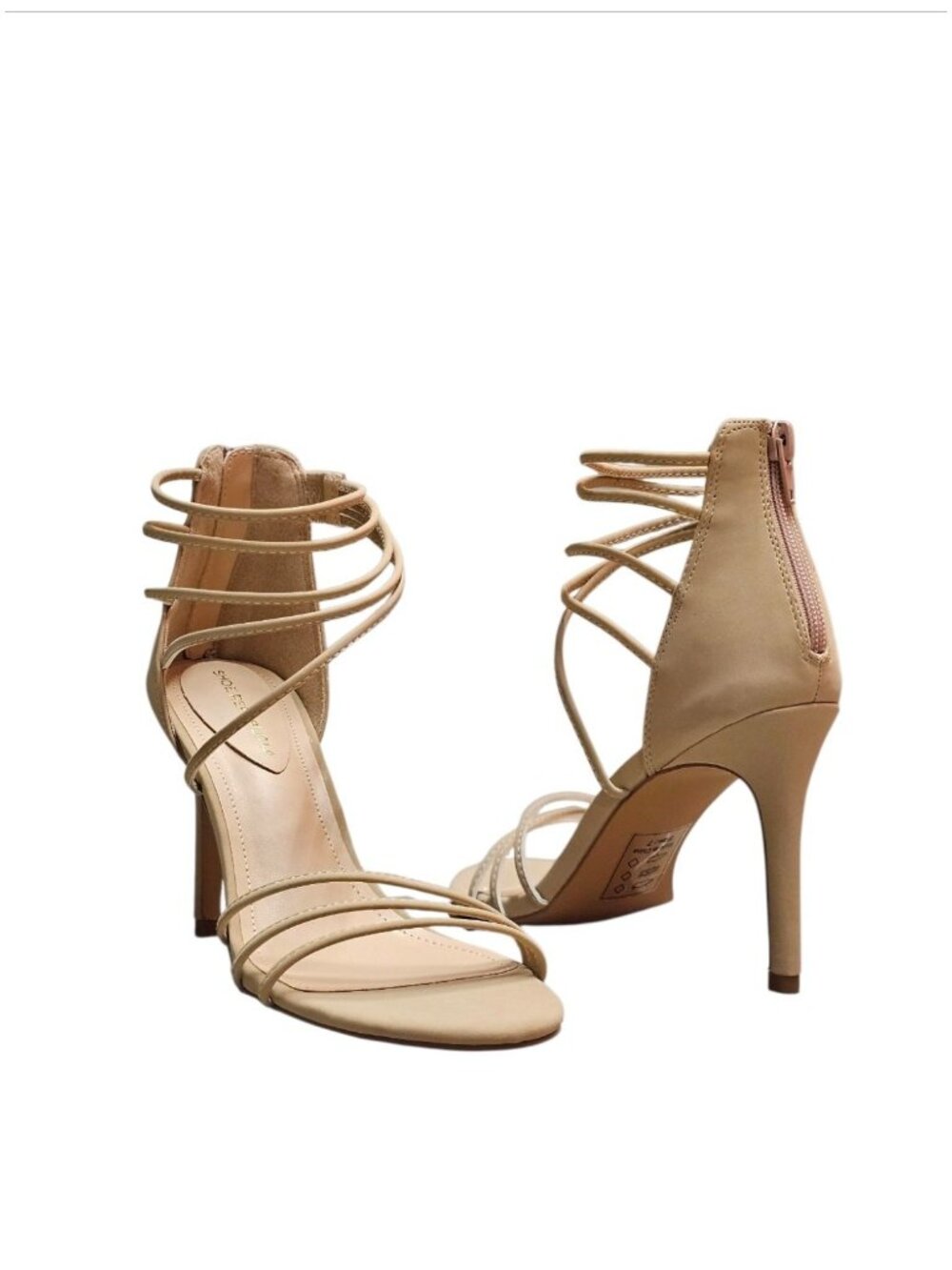 Strappy Natural Heeled Sandals With Zipper Back Closure Stiletto Heel Elegant De - Picture 8 of 12